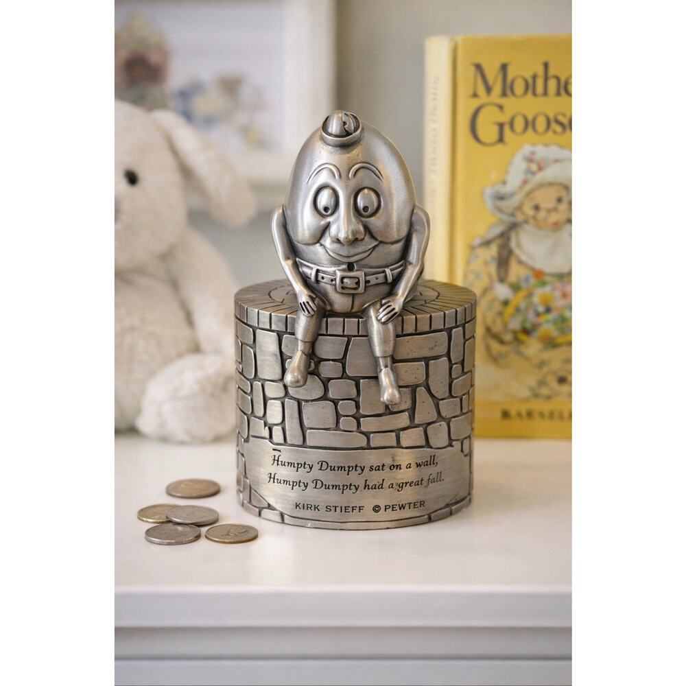 Kirk Stieff Pewter Humpty Dumpty Coin Bank Nursery Rhyme Vintage